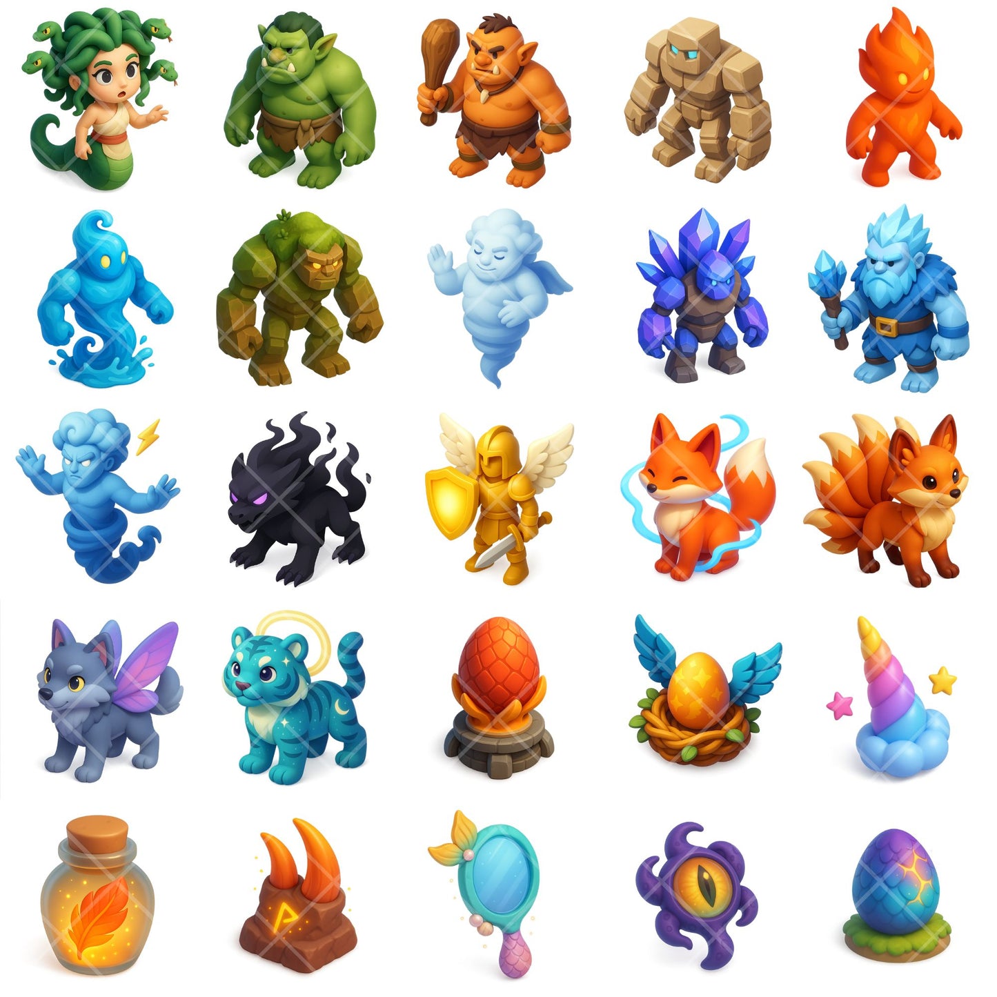 Mythical Creatures Clipart, Fantasy Beasts PNG Bundle, Dragons Unicorns Phoenix Griffins, 3D Fantasy Art (64 PNG)
