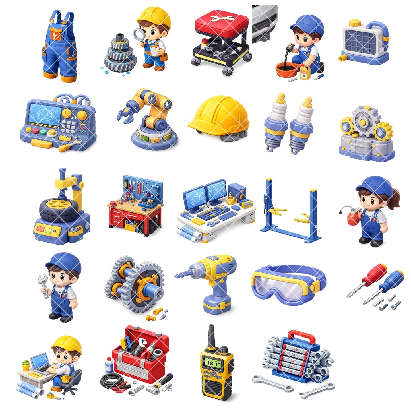Mechanic and Engineer PNG Clipart, STEM Tools & Blueprints, Kids Crafts & Classroom Graphics, Cartoon Machinery Art, Commercial Use, 49 PNG