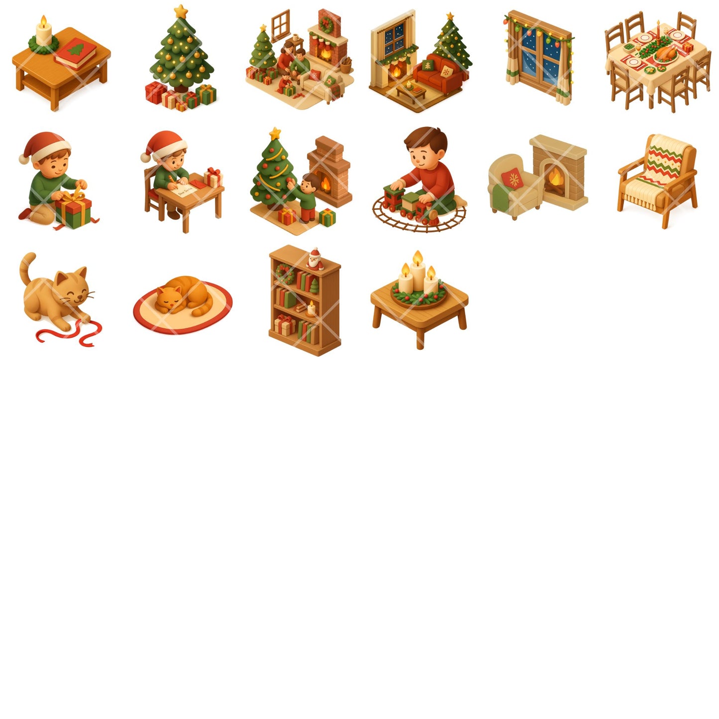 Christmas Family Clipart PNG | Cozy Holiday Living Room Scenes | Festive Home Christmas Art | Winter Family PNG | Commercial Use