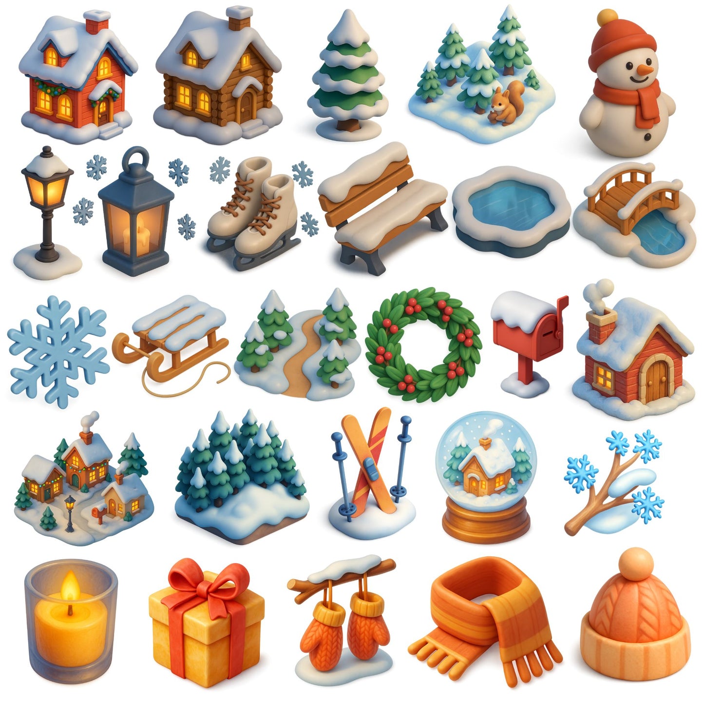Winter Wonderland Clipart – Cozy Snow Village PNG Bundle (54 Files) | Christmas Winter Town Art
