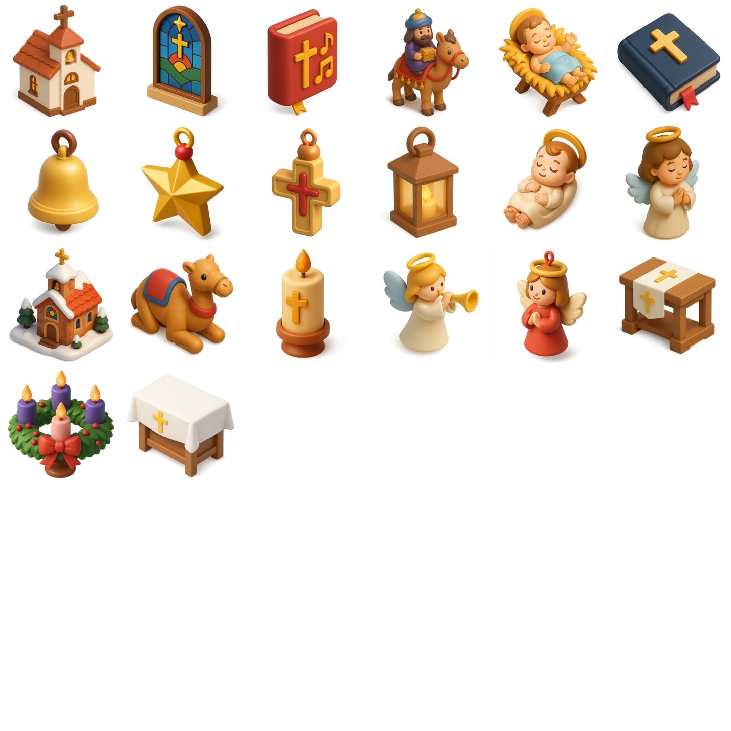 Christmas Nativity Clipart, Religious 3D PNG Bundle, Holy Family Angels Wise Men, Christian Christmas Decor (56 PNG)