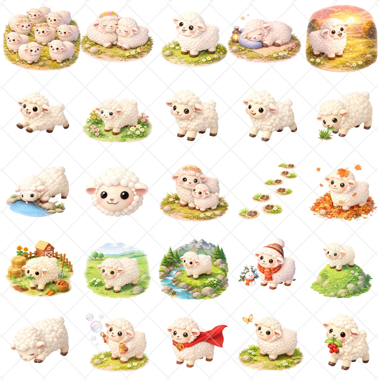 Cute Sheep 3D Clipart – 41 Lamb PNG Files – Farm Nursery Animal Graphics for Baby Shower & Sublimation