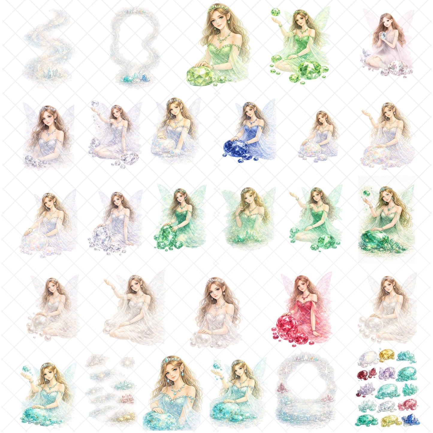 Birthstone Fairy Clipart – 55 Watercolor PNGs for 12 Gemstones – Zodiac Fairy Art, Birthday & Spiritual Graphics