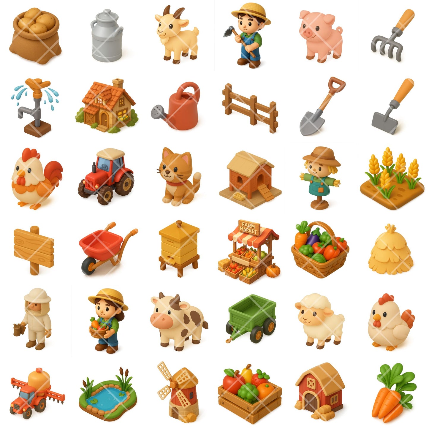 Farmer Agriculture PNG Clipart Set, Farm Animals & Gardening Graphics, Kids Crafts Stickers, Planner Clipart, 49 PNG Files