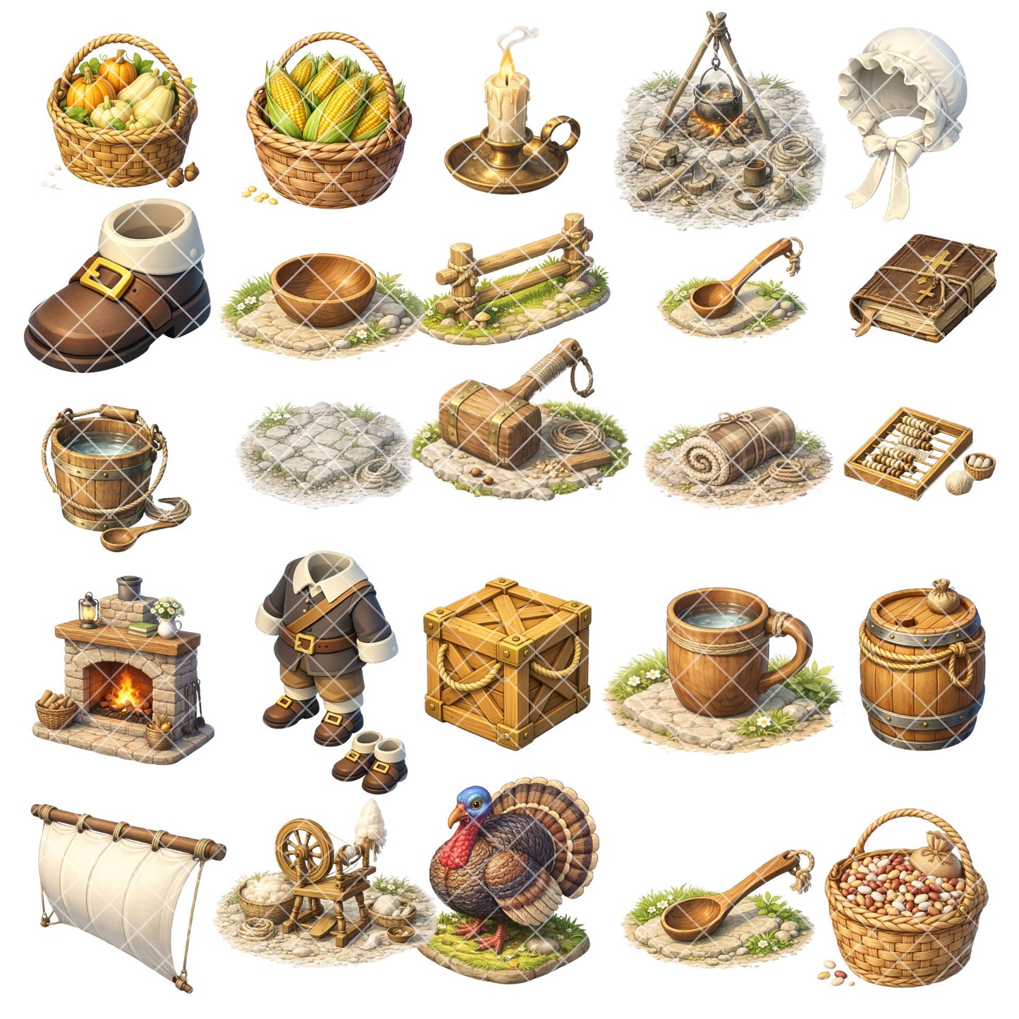 Plymouth Pilgrims Clipart – 53 Colonial PNG Files – Mayflower Ship, Thanksgiving & Colonial Life Graphics