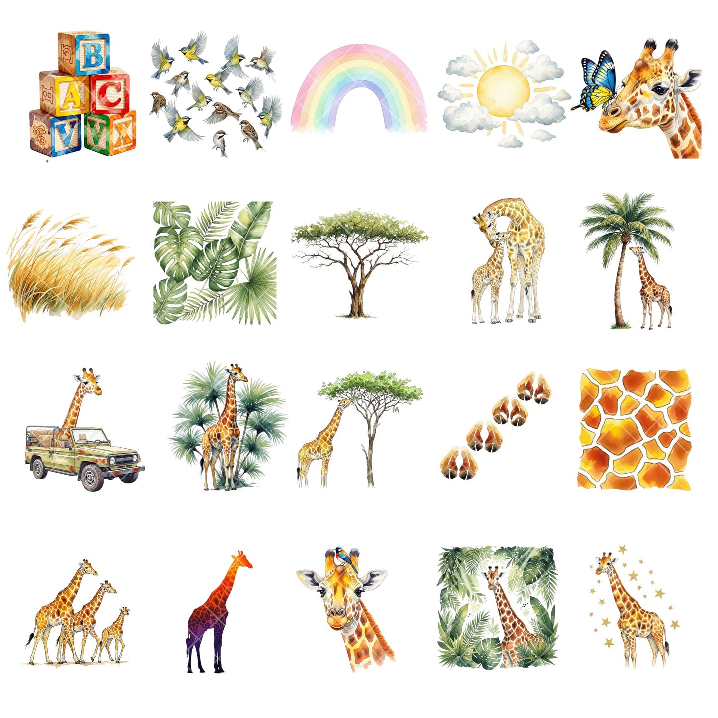 Giraffe Watercolor Clipart PNG | Safari Animal Clipart | Baby Giraffe Nursery Art | Safari PNG Set | Commercial Use
