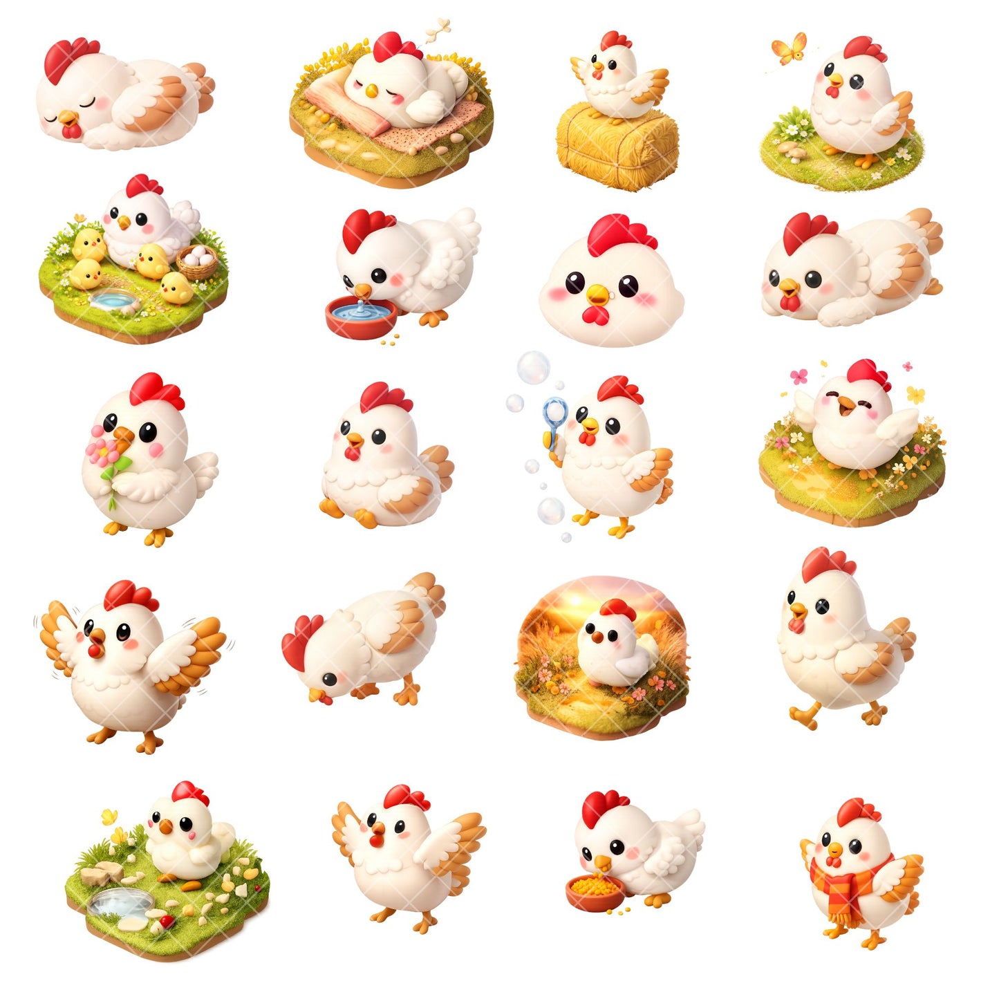 Chicken Clipart Bundle – 3D Farm Animals PNG (40 Files) – Isometric Hens, Chicks, Coop, Easter & Seasonal Graphics