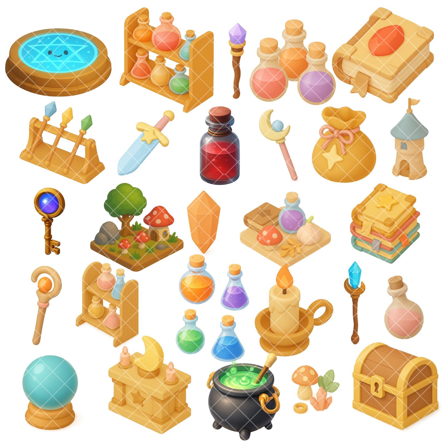 Magic Fantasy Props PNG – Witchy Clipart Set, Spell Books, Potions, Crystals & Wizard Graphics (60 Files)