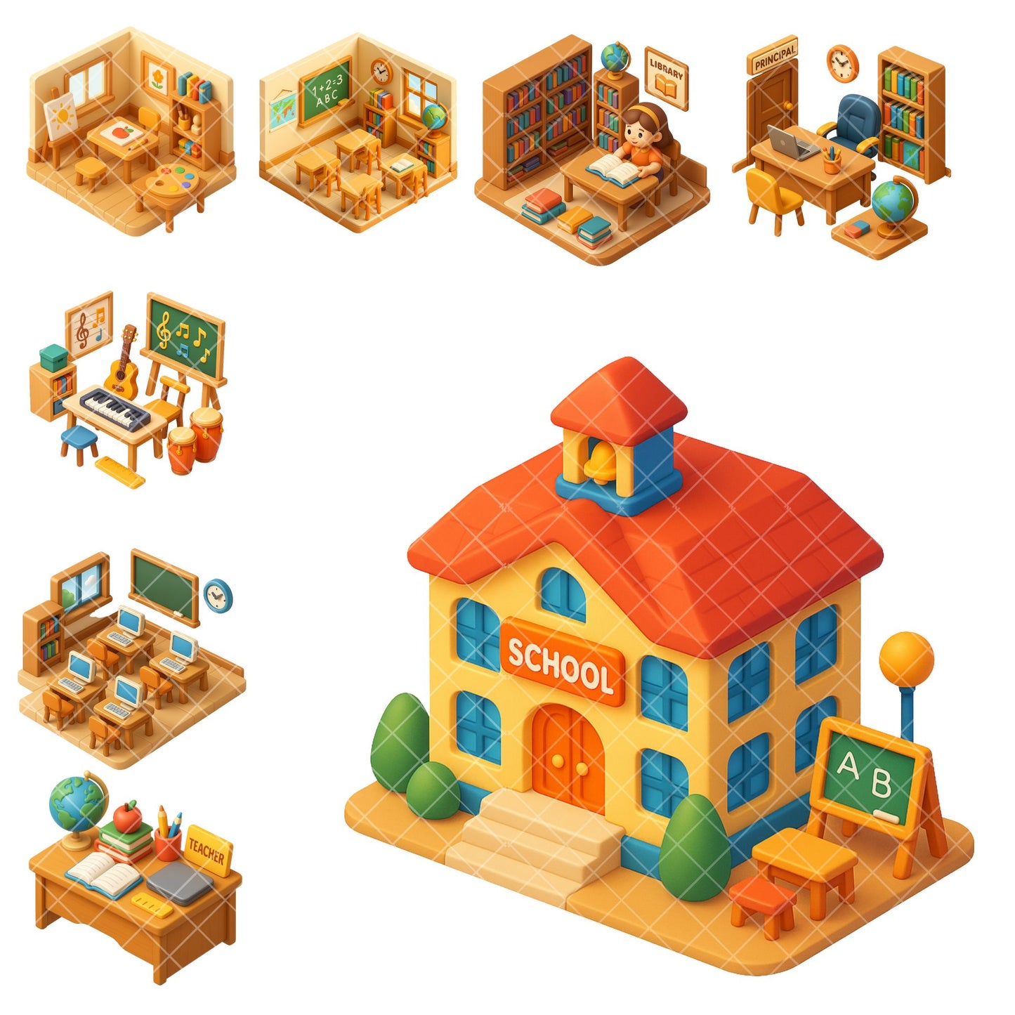 School Classroom Clipart – Teacher & Student PNG Illustrations, Educational School Graphics Bundle (64 Files)