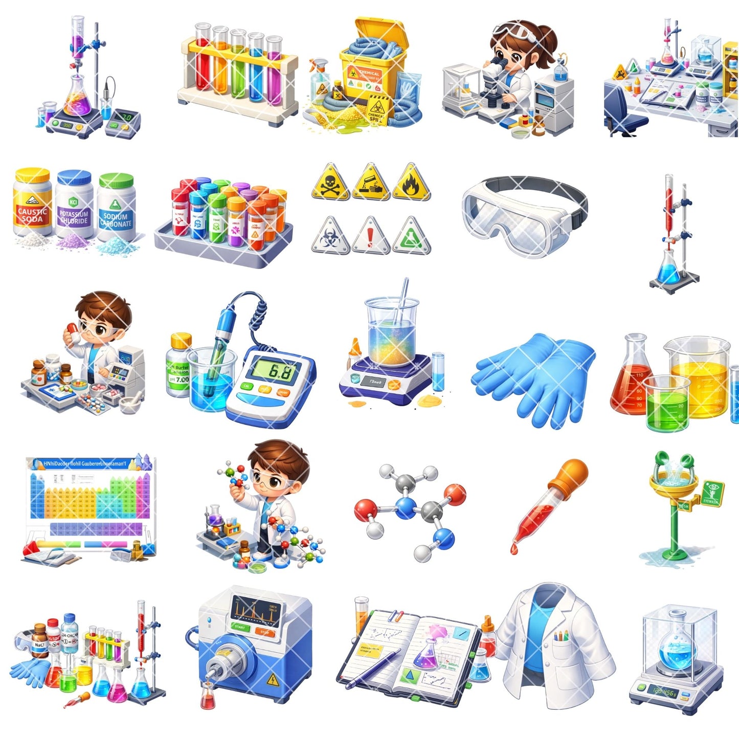 Chemist 3D PNG Clipart Set – Science Lab, Beakers & STEM Graphics (40 Files)