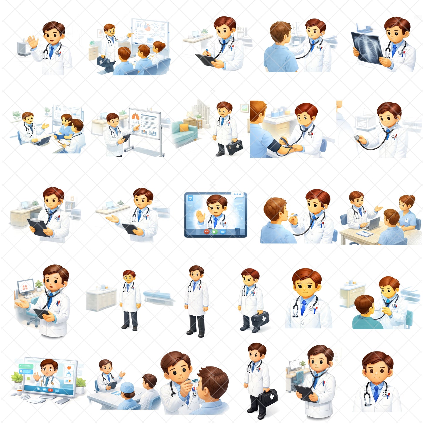 Doctor 3D Clipart Bundle – Medical & Healthcare Scenes PNG, Telehealth, Exams & Hospital Graphics, Educational Cartoon Art, 54 PNG