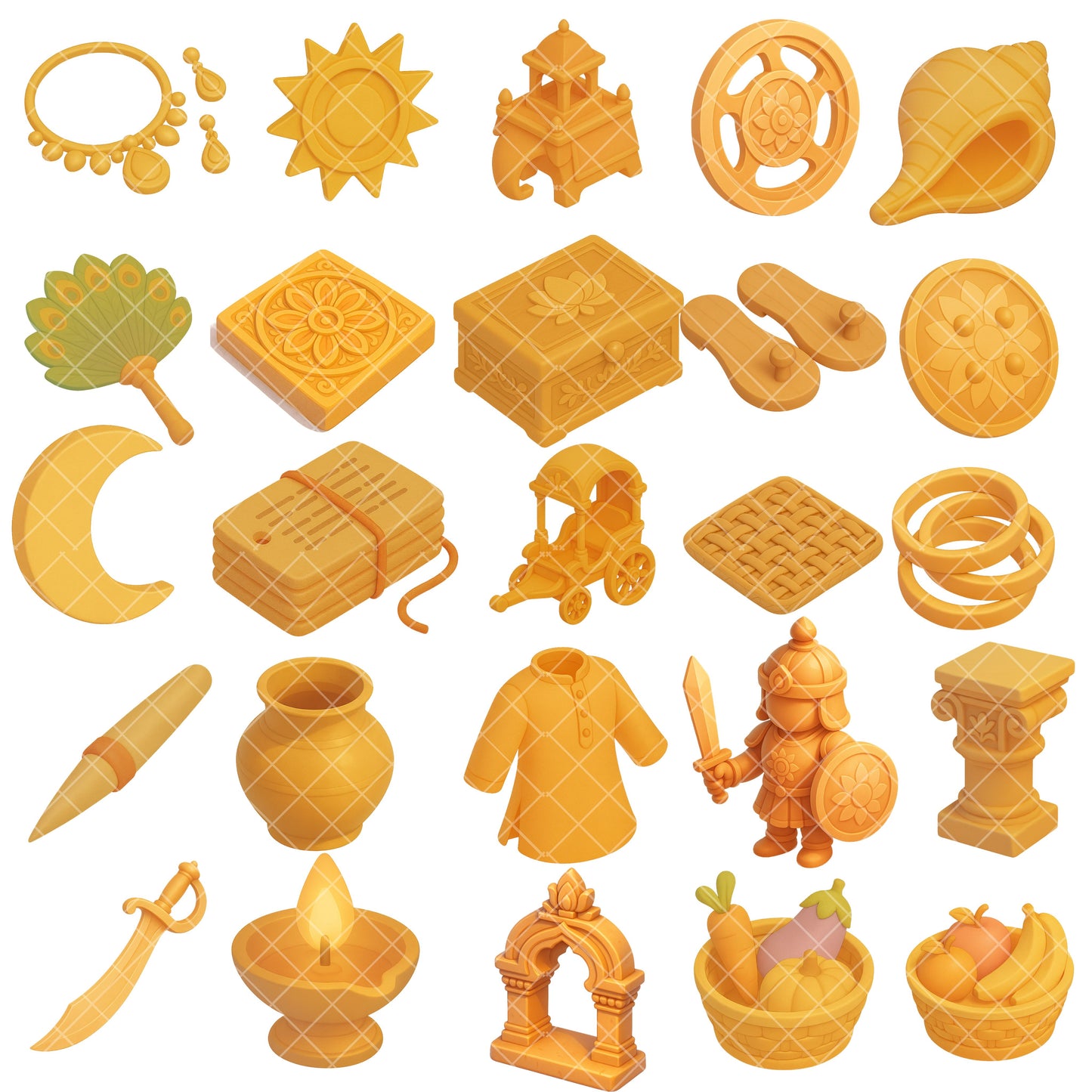 Ancient Indian Clipart Bundle – 3D Cultural PNG, Indian Heritage & Festival Graphics, Yoga & History Art, 55 PNG
