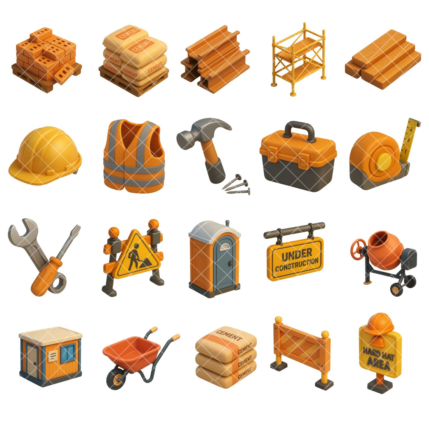 Construction Site Clipart – 65 3D PNG Files | Builders, Tools, Machinery, Trucks & Workers