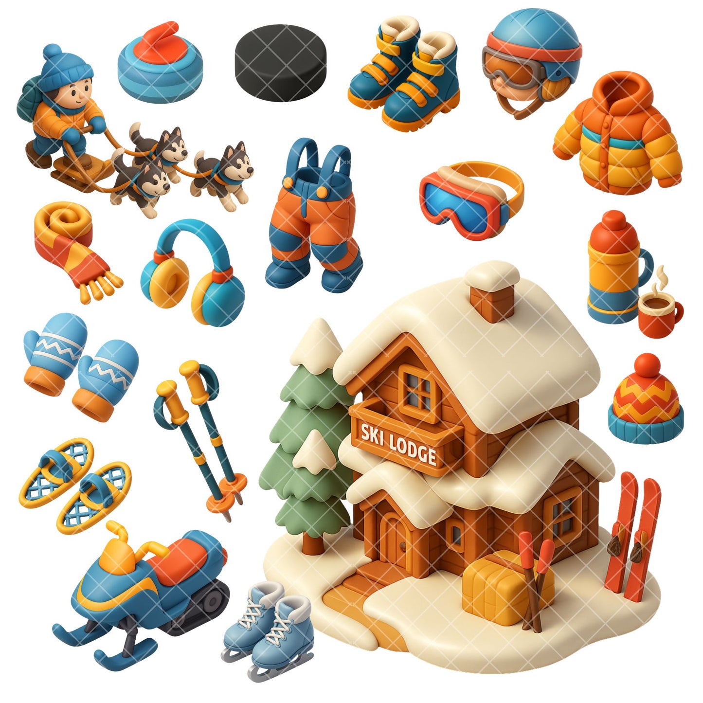 Winter Sports Clipart – 3D Snow Activities PNG, Kids Skiing & Ice Skating, Winter Clipart Bundle (60 Files)