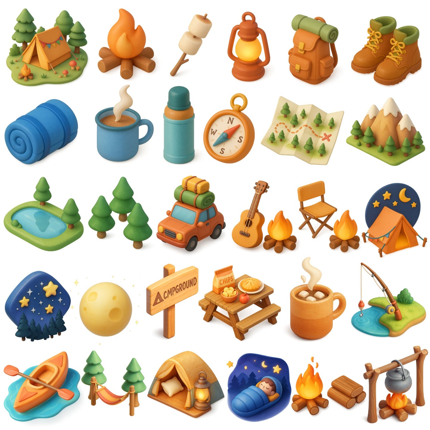 Summer Camping Clipart Bundle – Outdoor Adventure PNGs (55 Files) | Family Campfire, Tent & Hiking Art