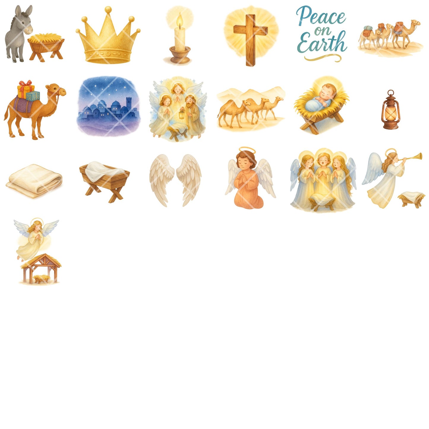 Watercolor Nativity Clipart, Christian Christmas PNG Set, Holy Family Wise Men Angels, Religious Art (55 PNG)