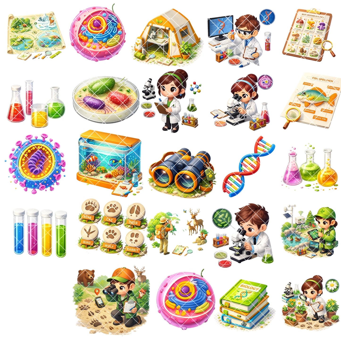 Biologist 3D Clipart Bundle – 49 Science PNG Files – STEM Classroom Decor, Lab Graphics & Nature Study Art