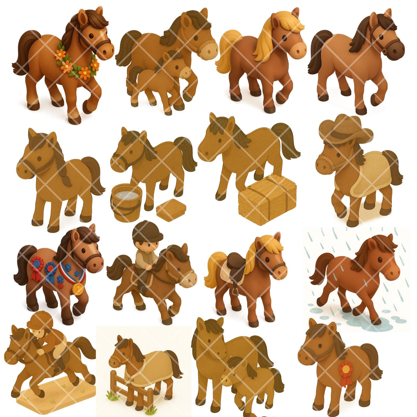 Cute Horse & Pony Clipart Bundle – Farm Animal PNG Designs for Kids, Western Party & Crafts (50 Files)