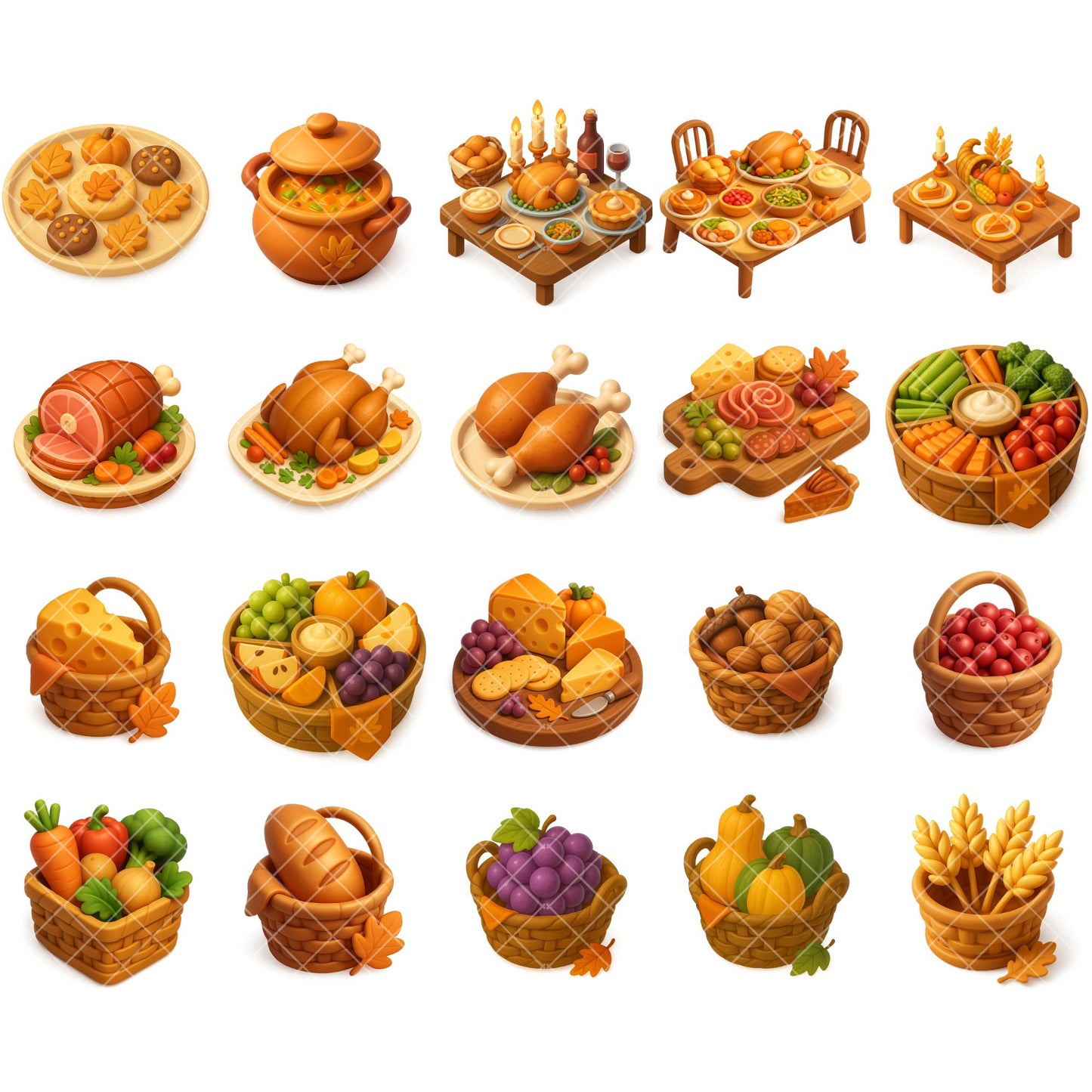 Thanksgiving Food Clipart – Harvest Basket & Turkey Dinner PNG | Fall Feast, Autumn Decor & Holiday Art (59 Files)