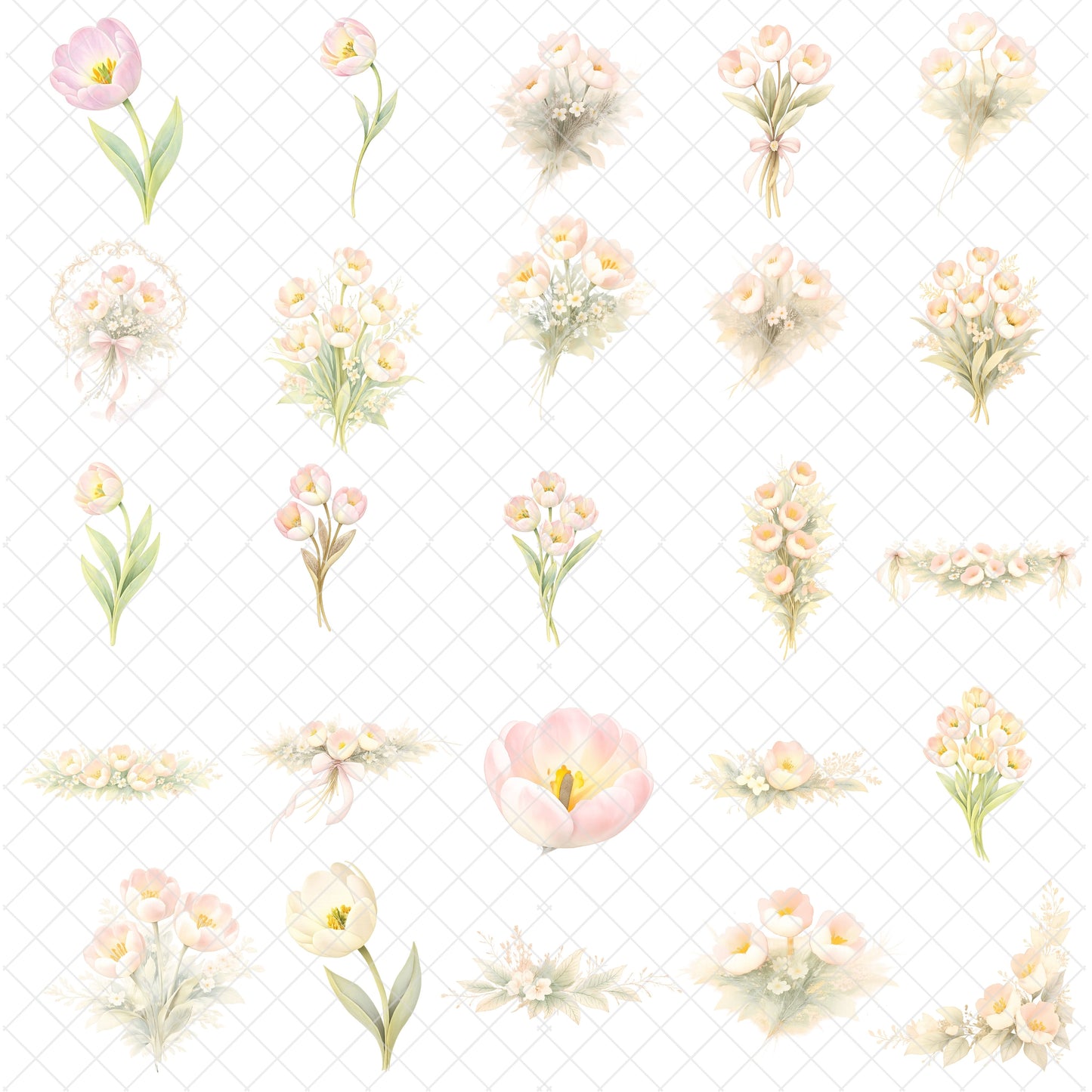Tulip Watercolor Clipart – Pastel Spring Flower PNG Bundle (52 Files) – Wedding, Easter & Invitation Floral Graphics