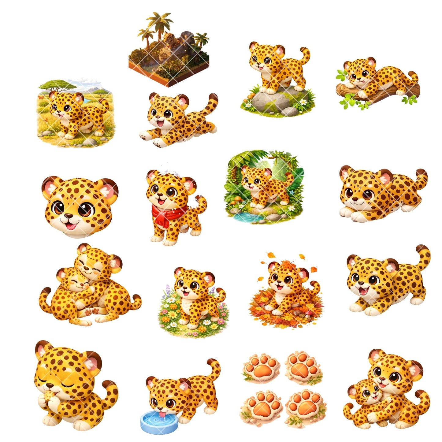Cute Leopard 3D Clipart – 40 Baby Leopard PNGs – Jungle Nursery Animal Graphics for Sublimation & Kids Crafts