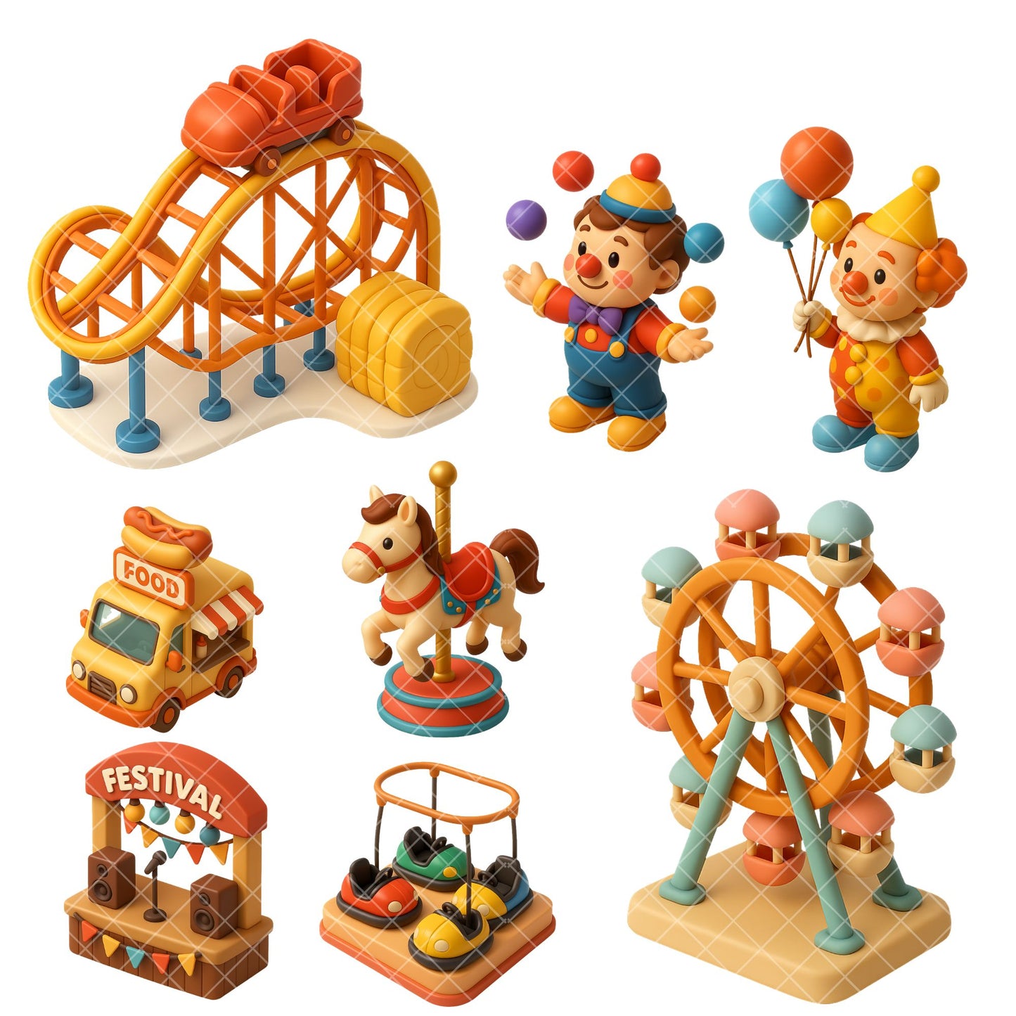 Carnival Clipart Set – 3D Circus & Fairground PNGs | Festival Fun Clipart, Kids Party Graphics, Digital Download (53 Files)