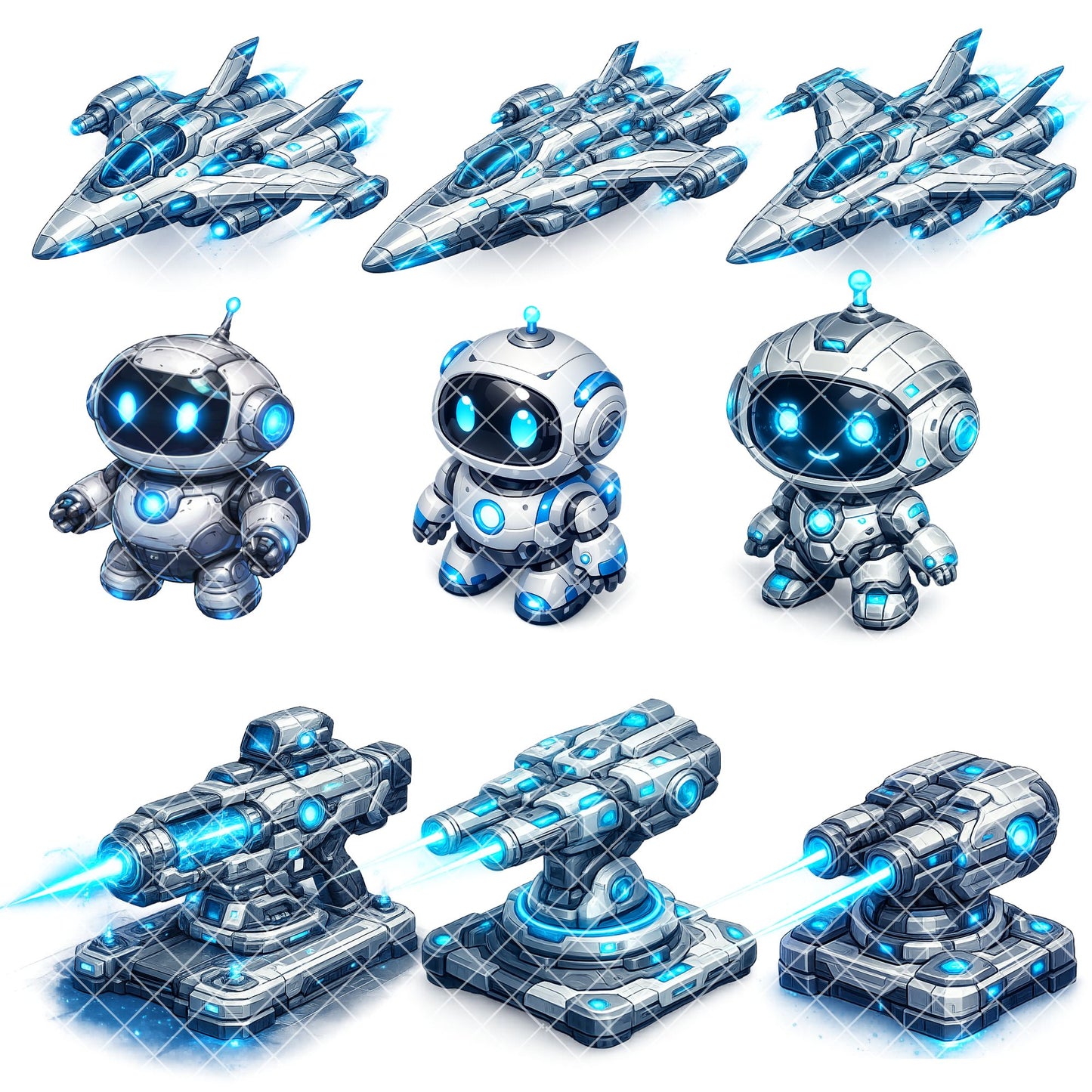 Sci-Fi Gadgets 3D Clipart PNG Bundle – 50 Futuristic Robots, Drones & AI Tech Graphics for Games