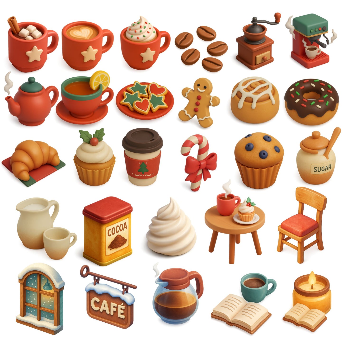 Christmas Café Clipart – 56 Cozy Holiday PNGs | Hot Cocoa, Cookies, Winter Coffee Shop Art