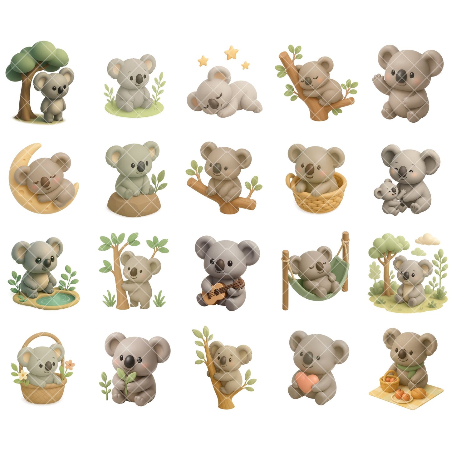 Koala 3D Clipart PNG | Cute Isometric Animal Illustrations | Nursery Art Clipart | Baby Shower PNG | Commercial Use