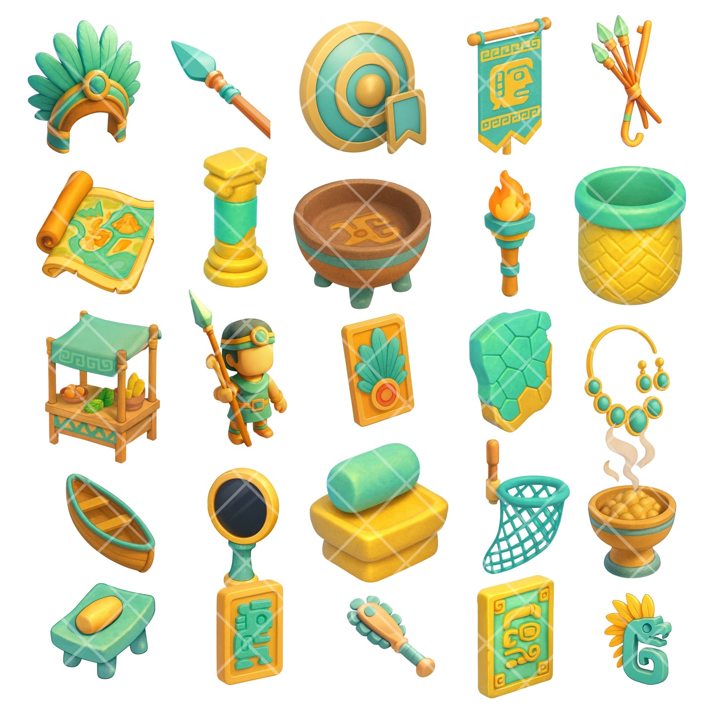 Aztec Civilization 3D Clipart – 55 PNG Ancient Culture Illustrations for History Projects & Education