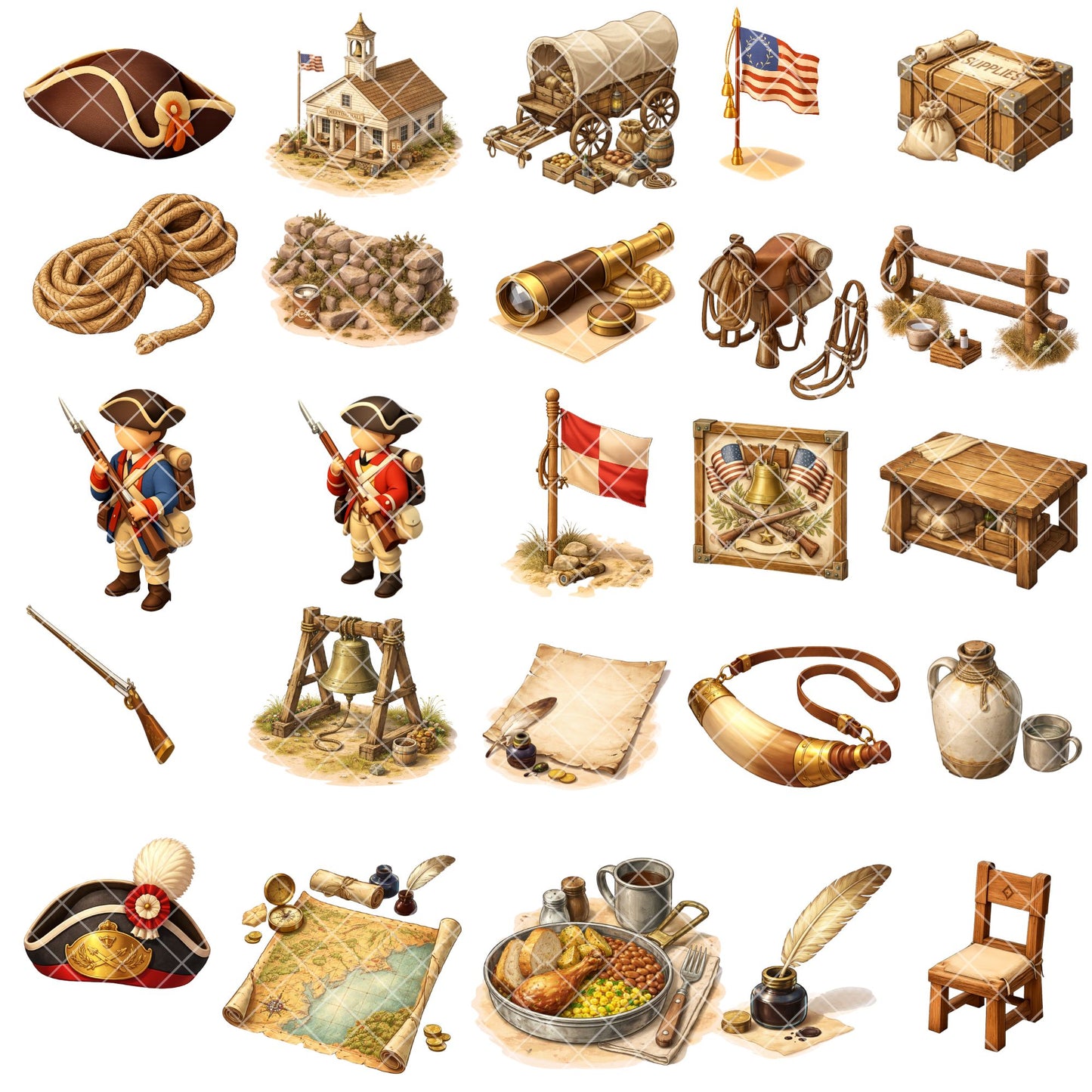 American Revolution Clipart – 50 Colonial PNG Files – Revolutionary War Soldiers, Cannons & History Classroom Graphics