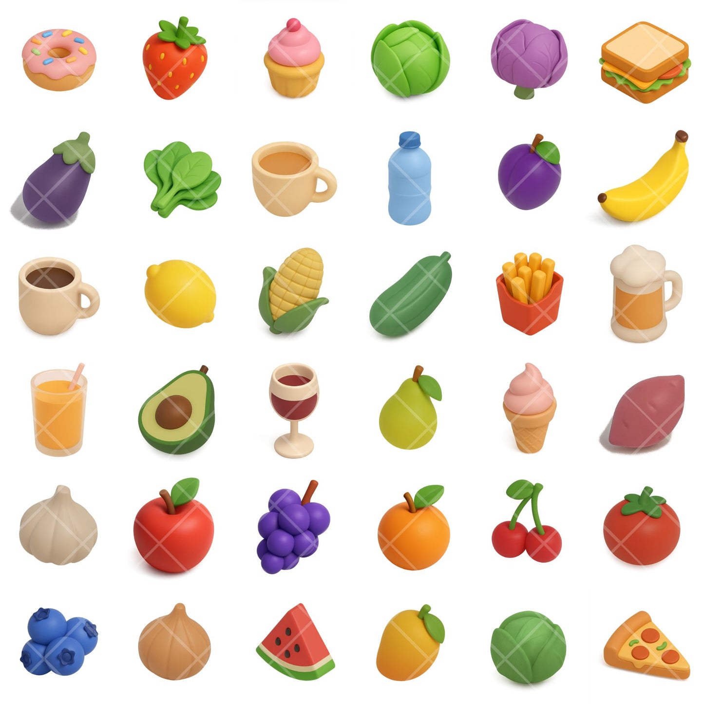 3D Food Clipart Bundle, Isometric Food PNG, Meal Planner Graphics, Fruits Vegetables Drinks Desserts