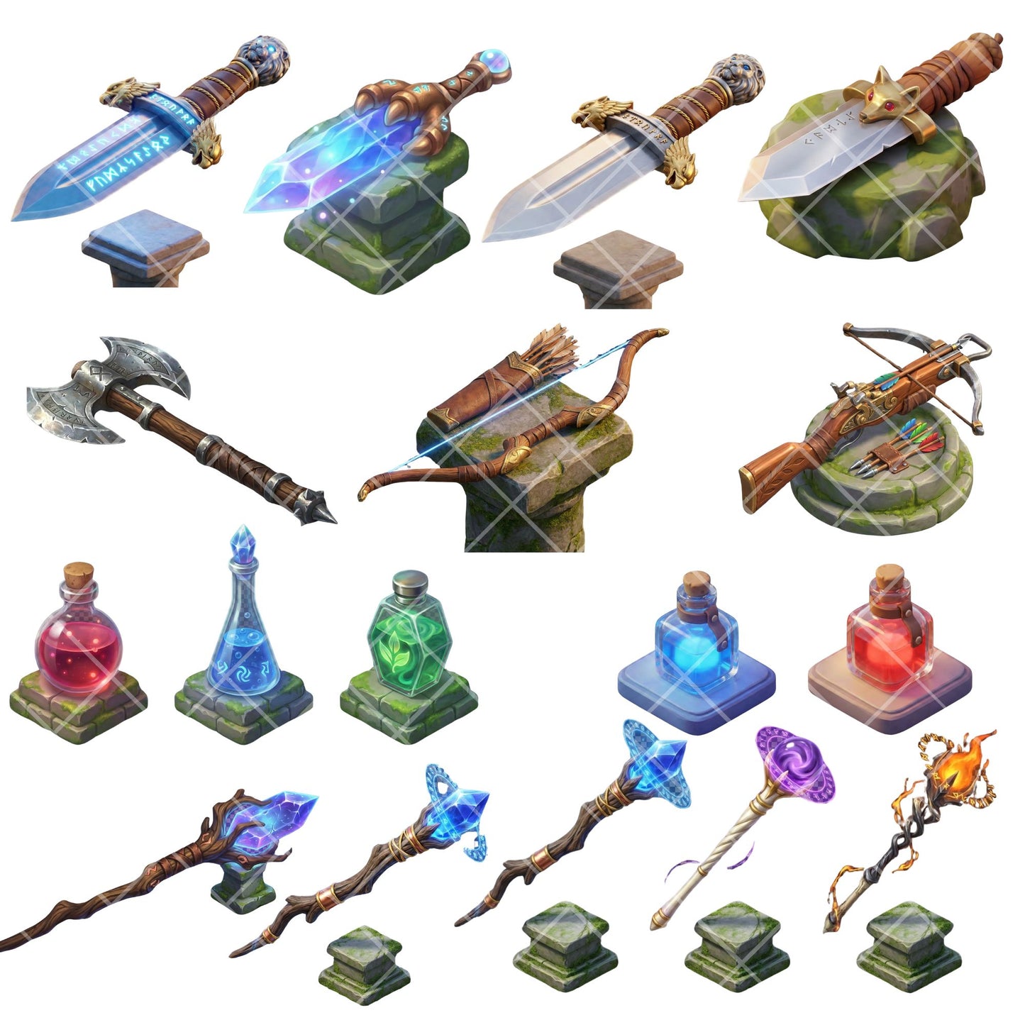 Fantasy RPG PNG Bundle – 50 Magic Game Assets | Potions, Scrolls, Spells, Weapons, Coins & Maps