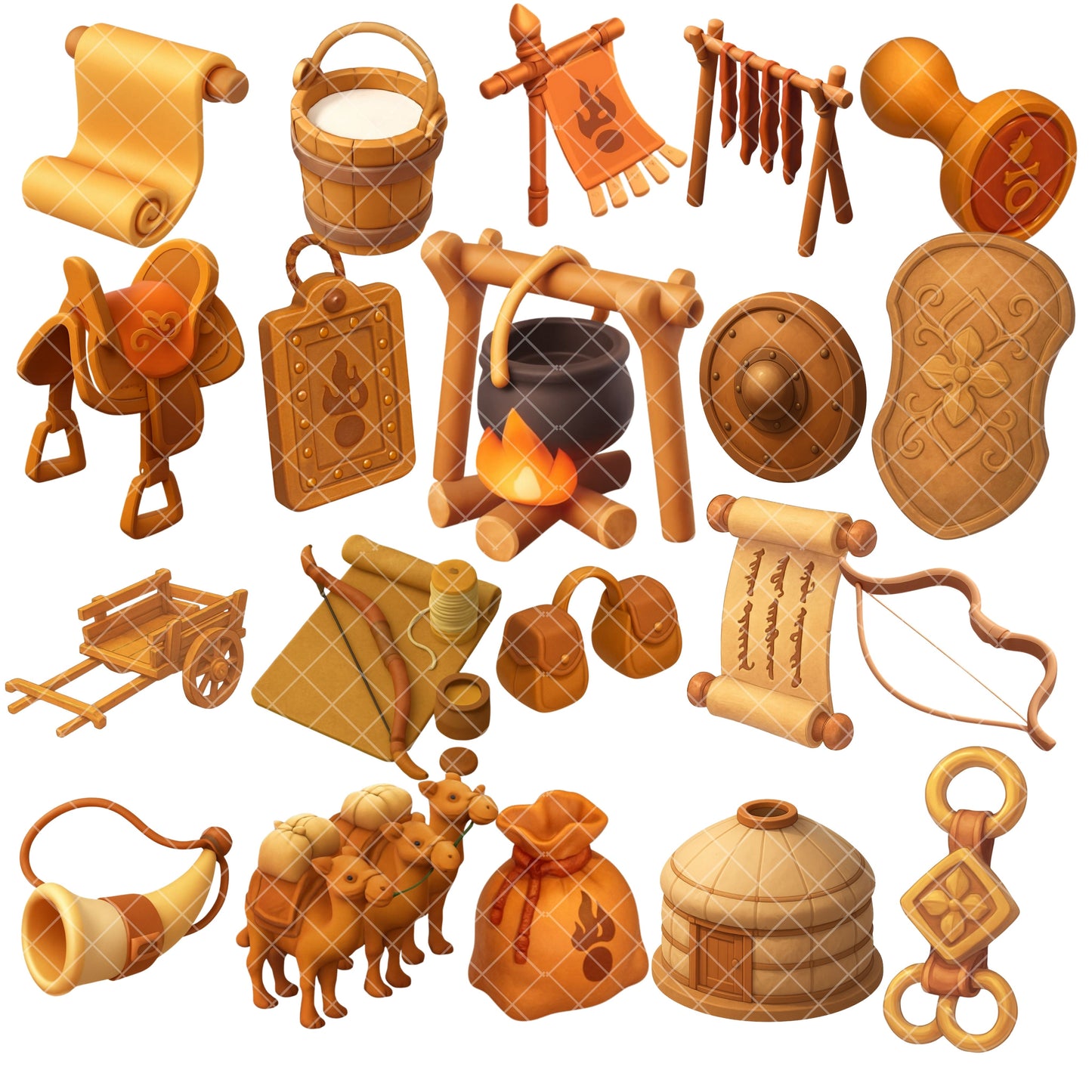 Mongol Empire 3D Clipart – 54 PNG Ancient Civilization Illustrations for History Lessons & Education