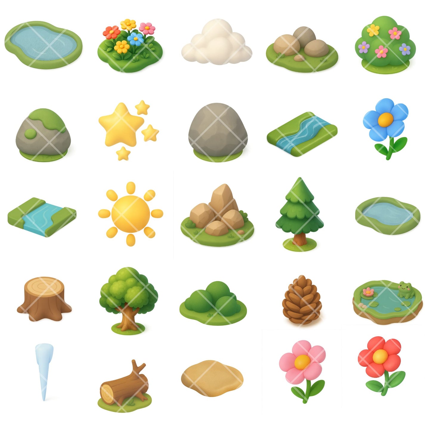 3D Nature Clipart Bundle, Isometric Environment PNG, Natural Landscape Graphics, Trees Mountains Rivers