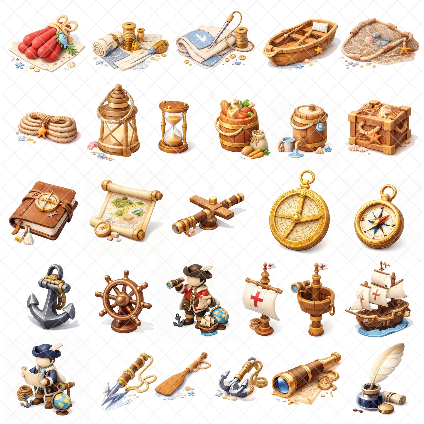 Early European Explorers 3D Clipart – 55 PNG Files | Age of Exploration History Classroom & Homeschool Pack