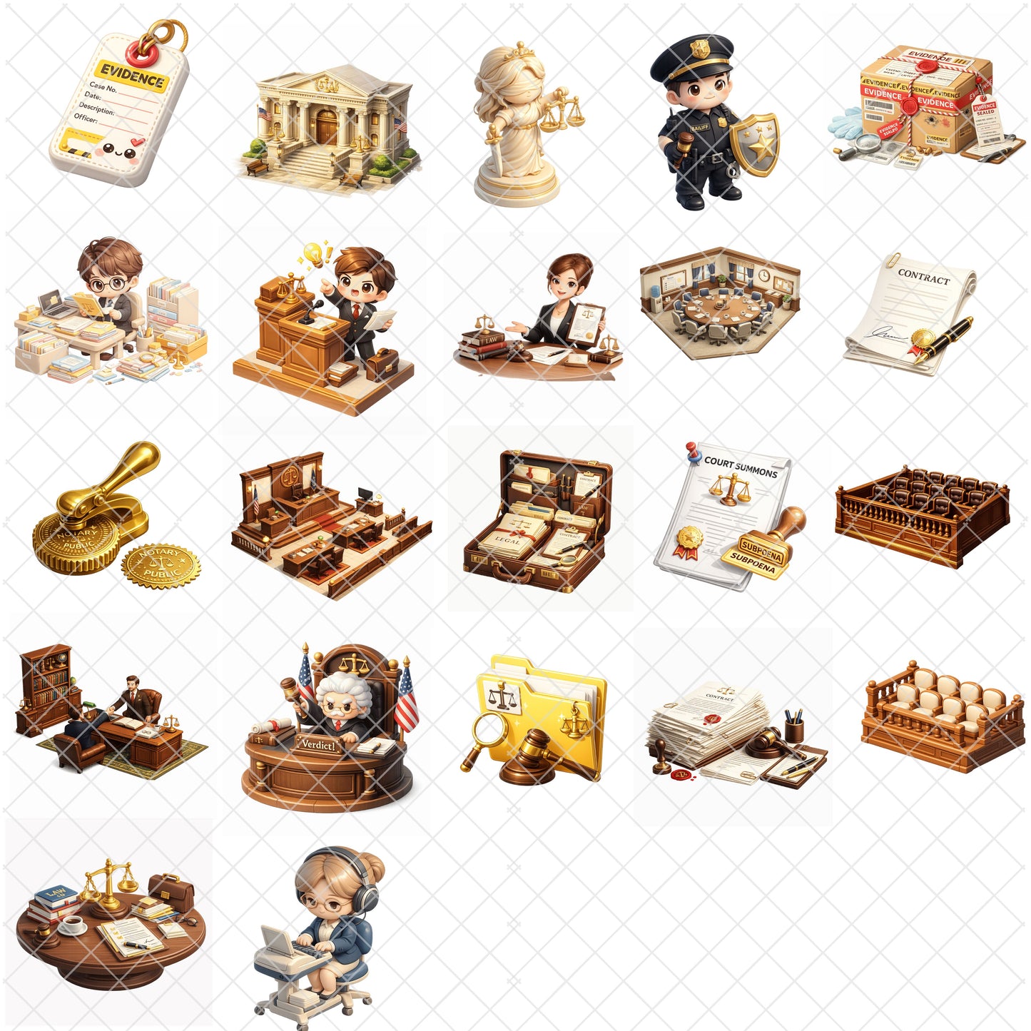 Lawyer 3D Isometric Clipart PNG Bundle – 47 Legal Graphics for Law Firm Branding & Education