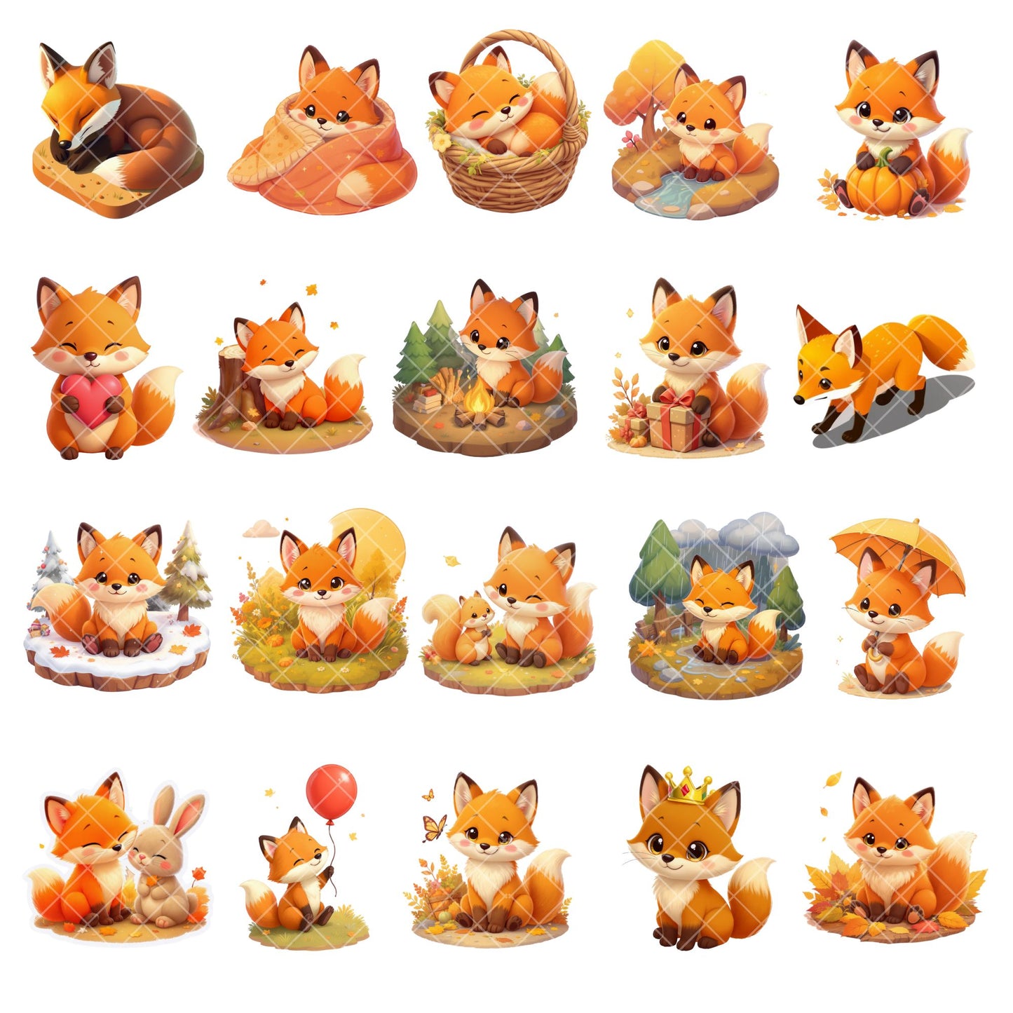 Fox 3D Clipart PNG | Woodland Animal Clipart | Isometric Fox PNG | Cute Fox Illustration | Nursery Decor Graphics