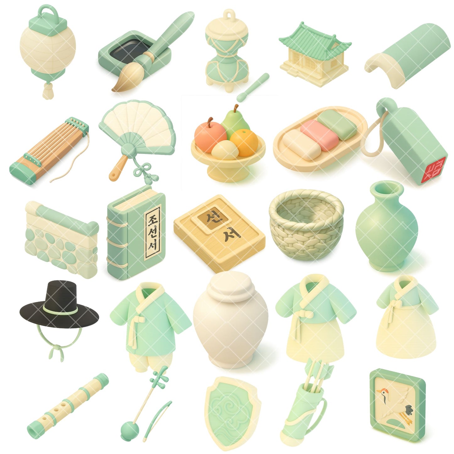 Ancient Korea Joseon 3D Clipart – Korean History & Culture PNG Set (56 Files)