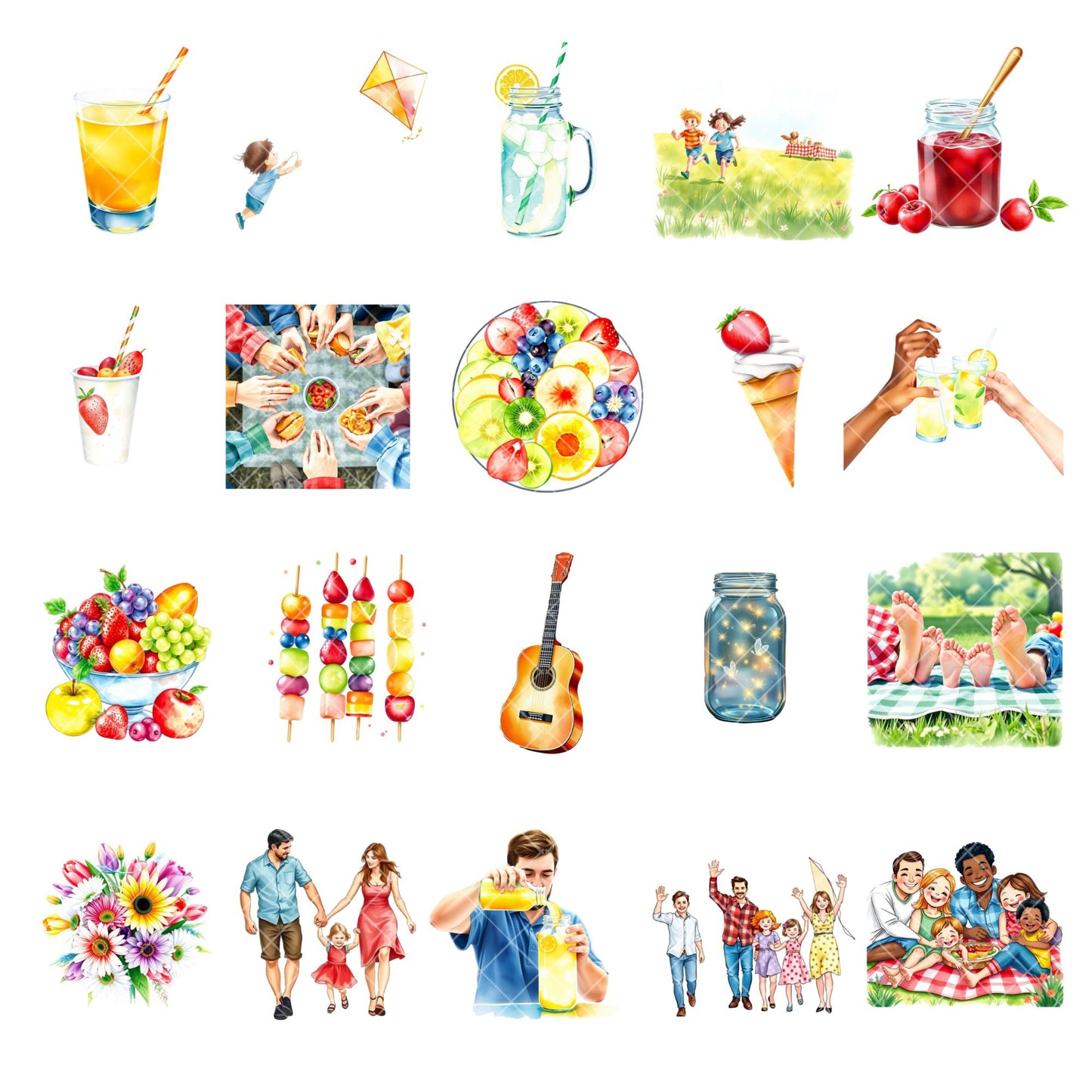 Picnic Watercolor Clipart PNG | Summer Fruits Food Clipart | Picnic Party Graphics | Watercolor Summer PNG | Commercial Use