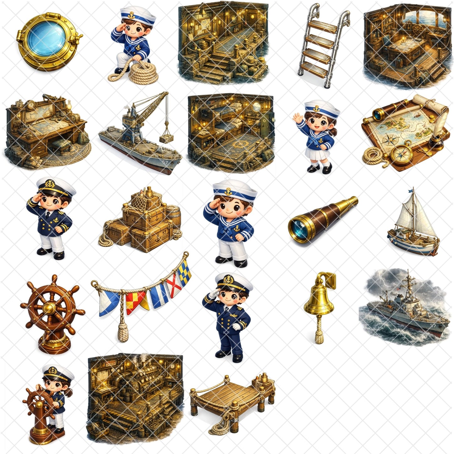 Sailor 3D Clipart PNG Bundle – 48 Nautical Marine Graphics for Kids Crafts & Party Decor