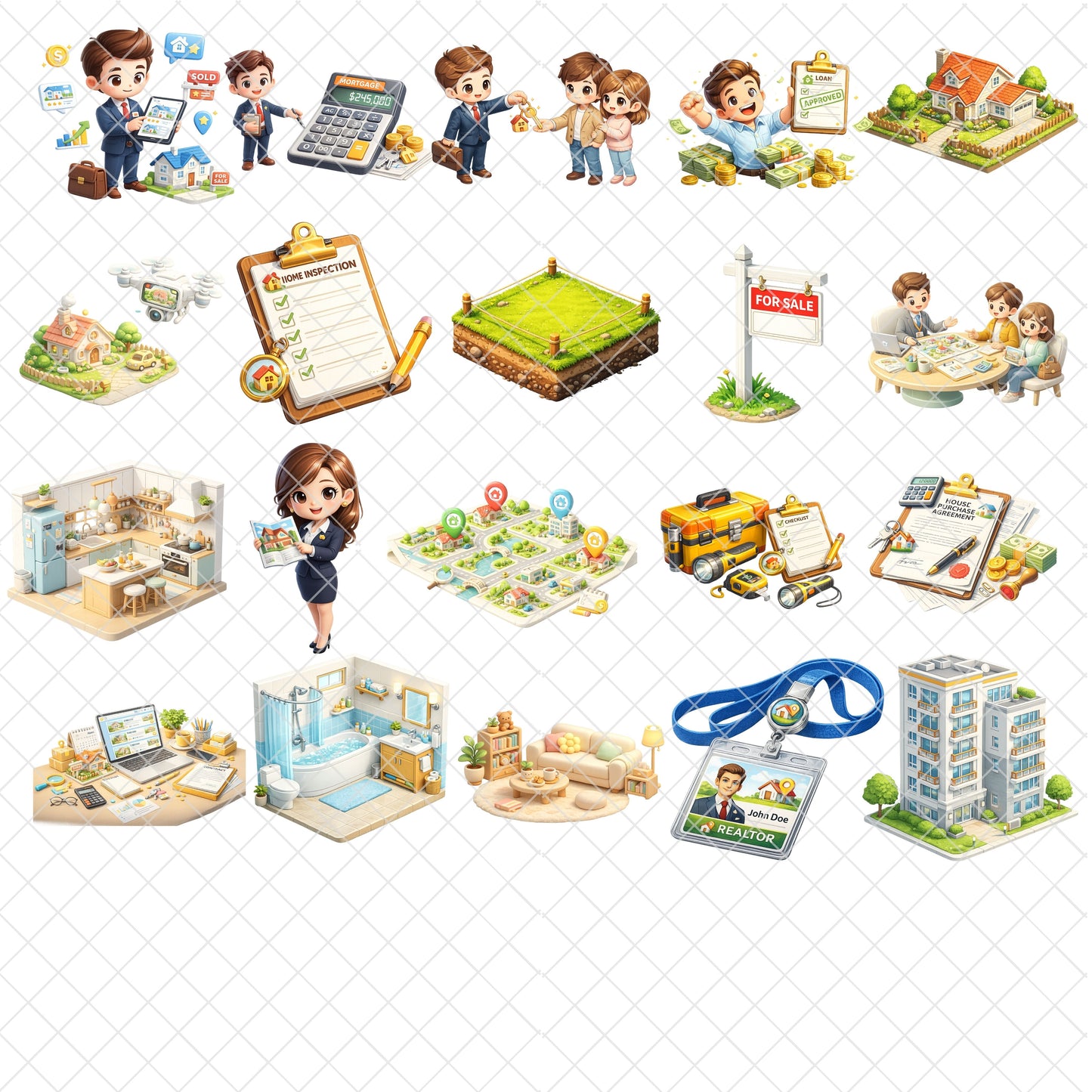 Real Estate Agent Clipart – Realtor Marketing PNG Bundle (45 Files)