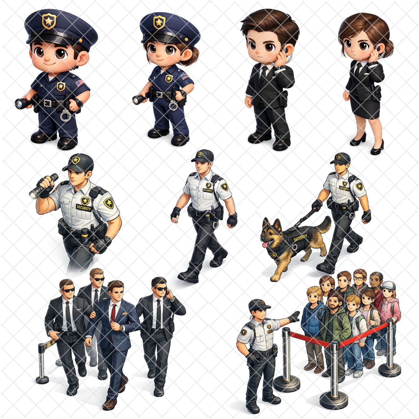 Security Guard 3D Clipart PNG Bundle – 45 Security Officer & Access Control Graphics for Education