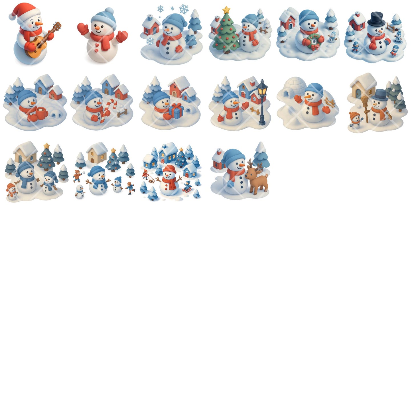 Snowman Clipart PNG | Winter Village Clipart | Whimsical Christmas Snowman Art | Holiday PNG Bundle | Commercial Use