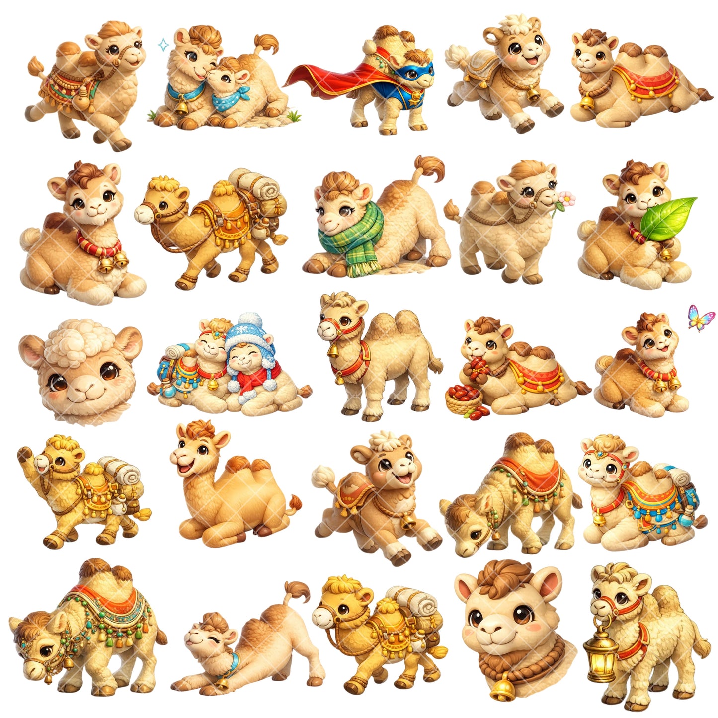Camel Clipart Bundle – 3D Isometric PNGs (43 Files) – Cute Desert Camel Graphics, Kids & Safari Design