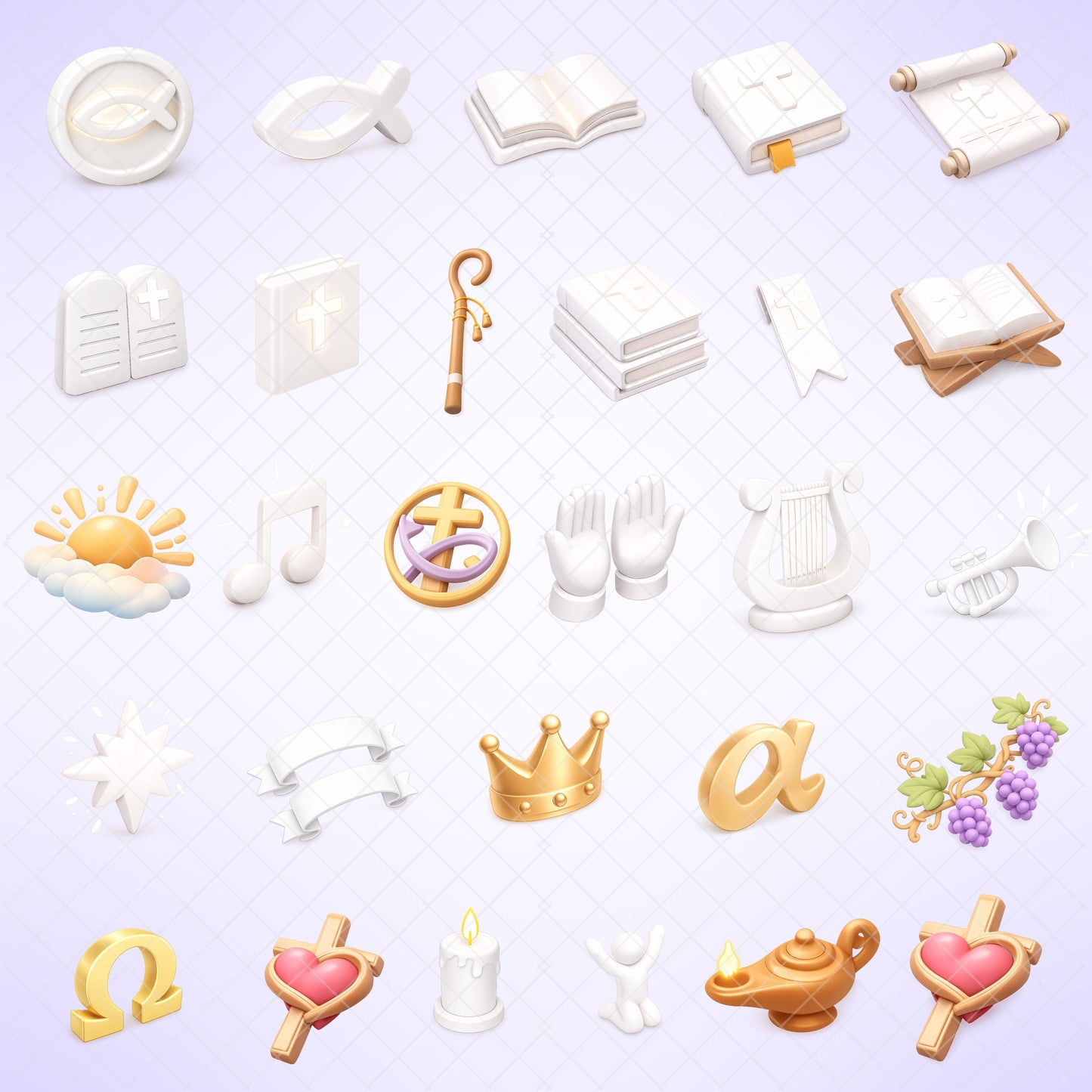 Christian Symbols Clipart Bundle – 60 PNG Files | Faith-Based 3D Clipart for Church, Sunday School & Bible Crafts