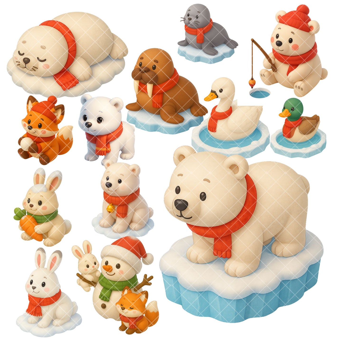 Winter Animal Clipart – Watercolor Snow PNG Bundle, Cute Christmas Animals, Cozy Winter Graphics (58 Files)