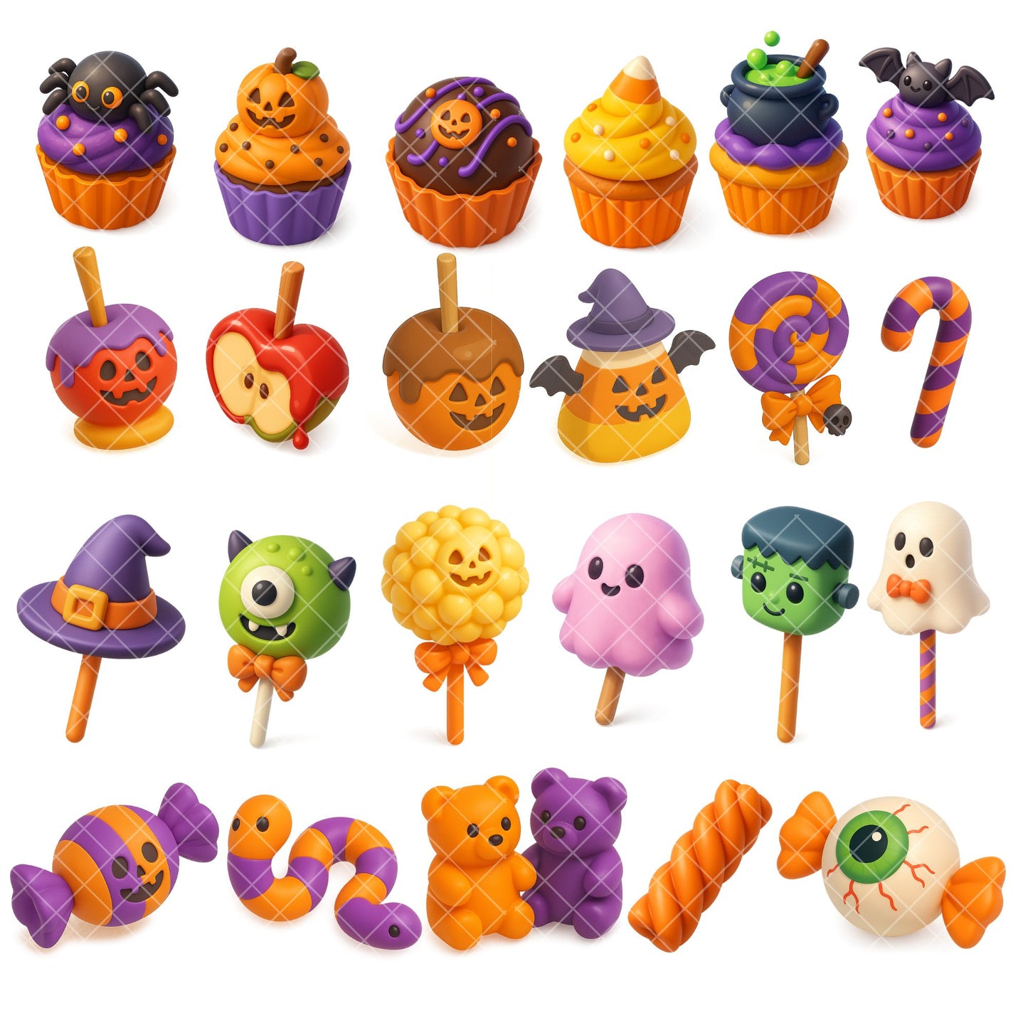 Halloween Candy Clipart Set – Cute 3D Spooky Treats PNG | Candy Corn, Cupcakes, Stickers & Party Decor
