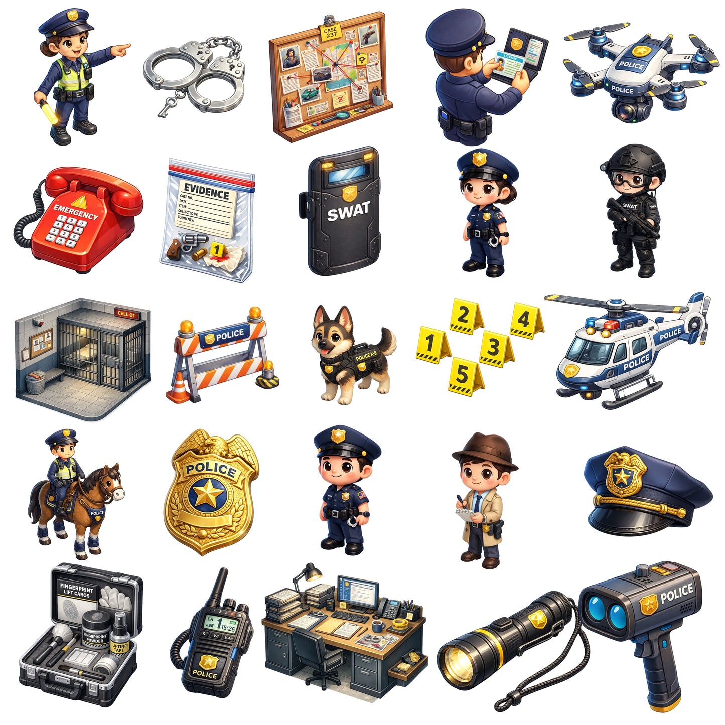 Police & Law Enforcement 3D Isometric Clipart Bundle – Kids Education PNG, Police Station, Officers, K9, Classroom & Game Art, 49 PNG