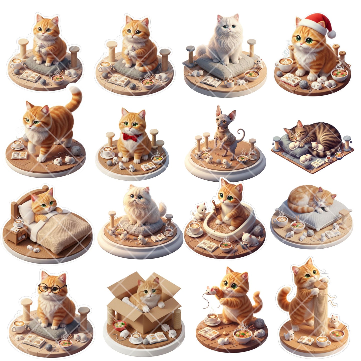 3D Cat Kitten PNG Clipart Bundle – Isometric Pet Lover Graphics | Cozy Cats, Cat Trees, Yarn, Tea Cups (50 Files)